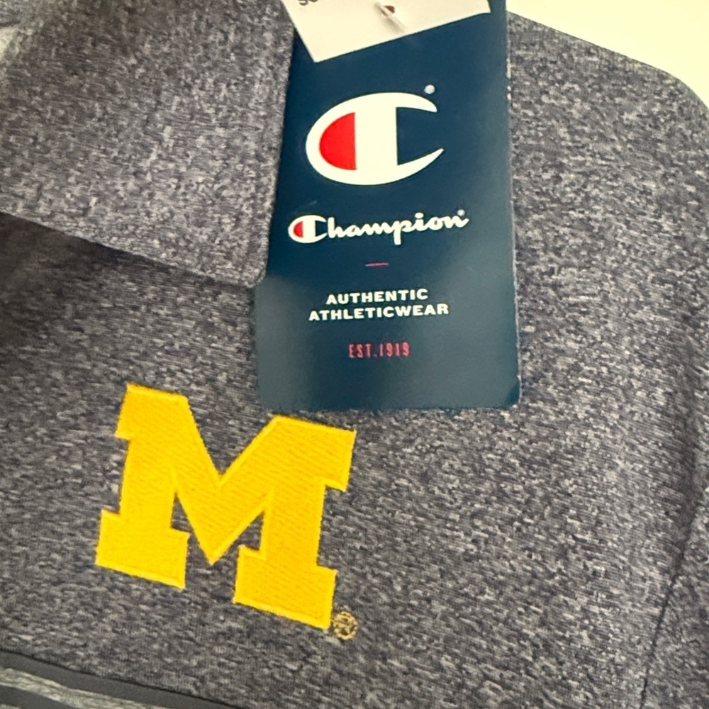 Champion Michigan Wolverines Embroidered Men's Navy Gray Striped Polo Shirt Sz S - Picture 3 of 7